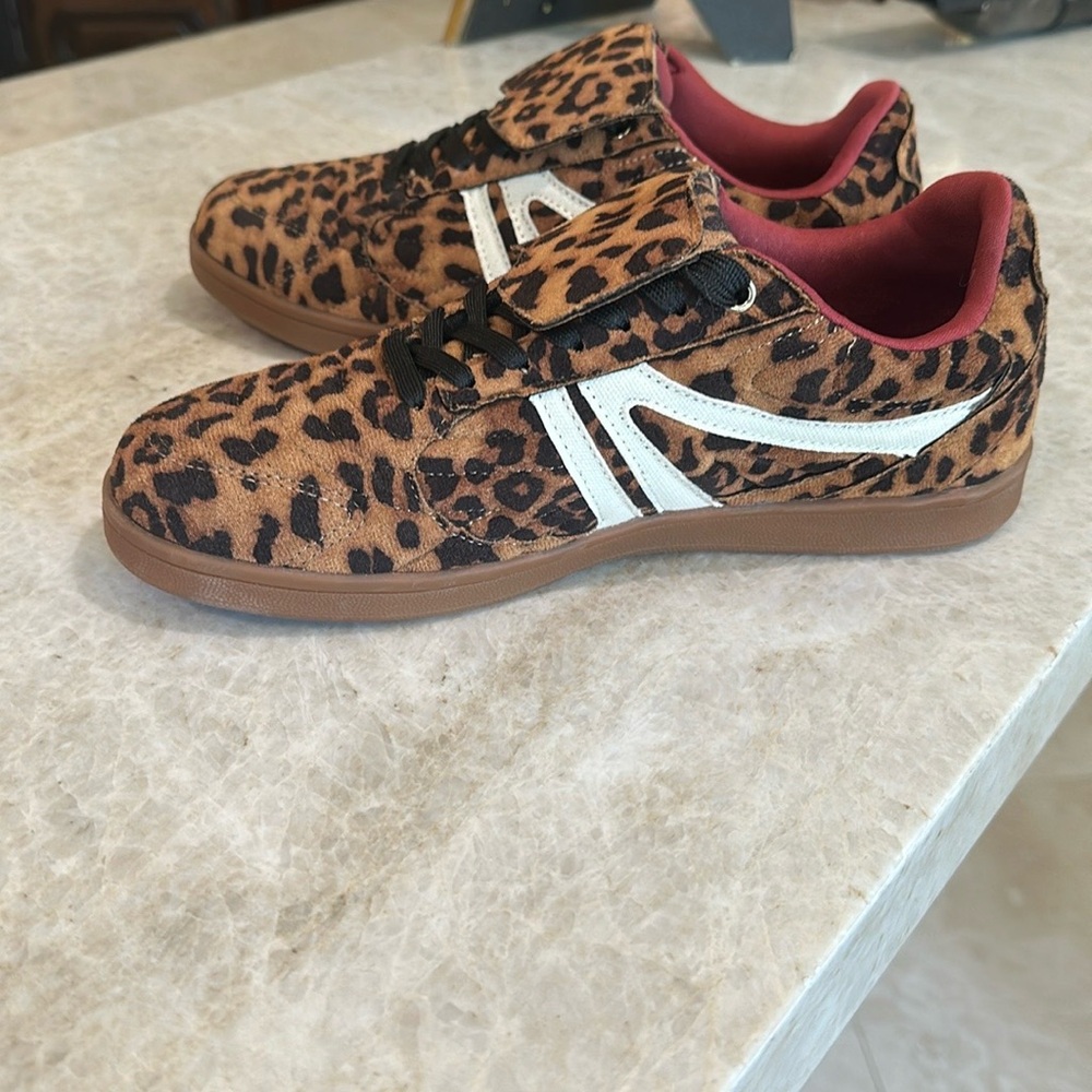 Brown and White Sneakers with Leopard Print